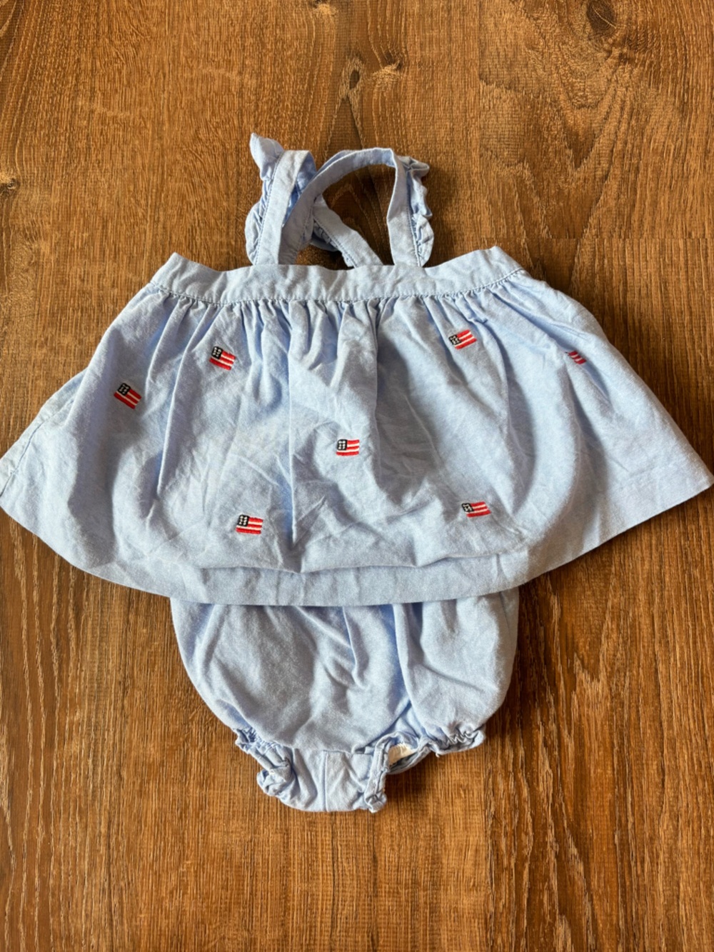 Janie and Jack Light Blue Embroidered Flag Baby Dress Set